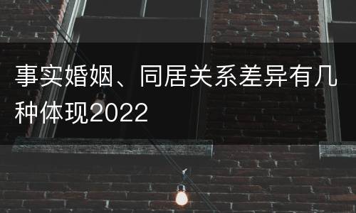 事实婚姻、同居关系差异有几种体现2022