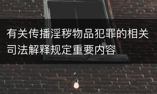 有关传播淫秽物品犯罪的相关司法解释规定重要内容