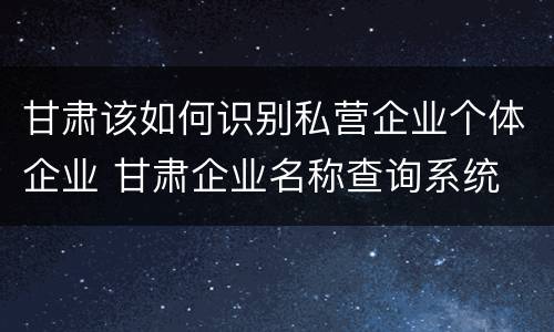 甘肃该如何识别私营企业个体企业 甘肃企业名称查询系统