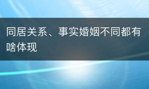 同居关系、事实婚姻不同都有啥体现