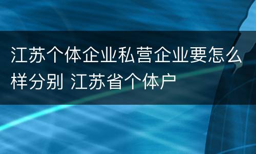 江苏个体企业私营企业要怎么样分别 江苏省个体户