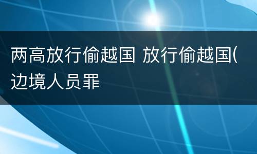 两高放行偷越国 放行偷越国(边境人员罪