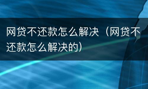 网贷不还款怎么解决（网贷不还款怎么解决的）