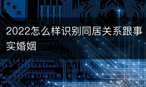 2022怎么样识别同居关系跟事实婚姻