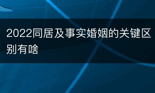 2022同居及事实婚姻的关键区别有啥