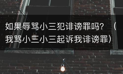 如果辱骂小三犯诽谤罪吗？（我骂小三小三起诉我诽谤罪）