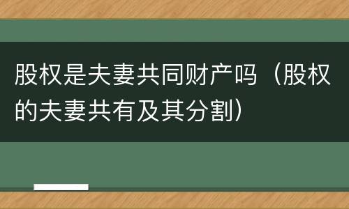 股权是夫妻共同财产吗（股权的夫妻共有及其分割）