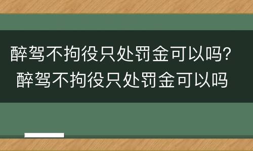 醉驾不拘役只处罚金可以吗？ 醉驾不拘役只处罚金可以吗