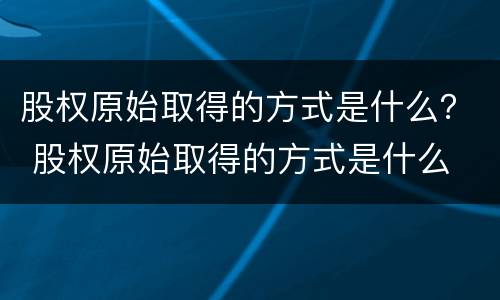 股权原始取得的方式是什么？ 股权原始取得的方式是什么