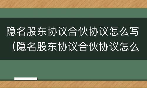 隐名股东协议合伙协议怎么写（隐名股东协议合伙协议怎么写范本）