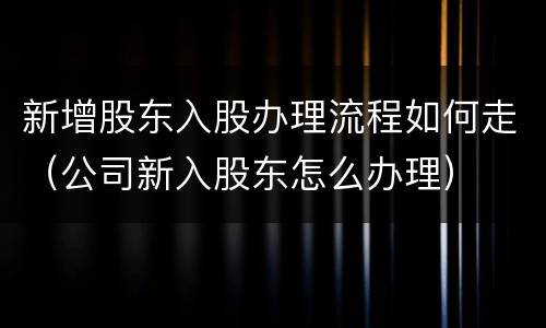 新增股东入股办理流程如何走（公司新入股东怎么办理）