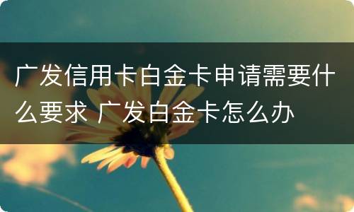 广发信用卡白金卡申请需要什么要求 广发白金卡怎么办