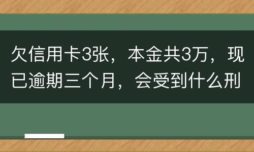 欠信用卡3张，本金共3万，现已逾期三个月，会受到什么刑罚