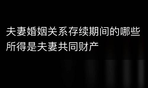 夫妻婚姻关系存续期间的哪些所得是夫妻共同财产