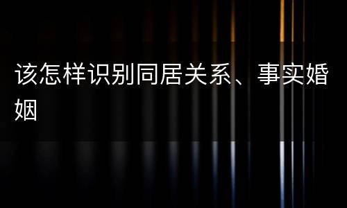 该怎样识别同居关系、事实婚姻