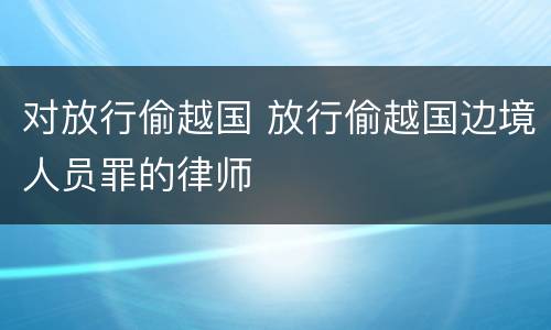 对放行偷越国 放行偷越国边境人员罪的律师