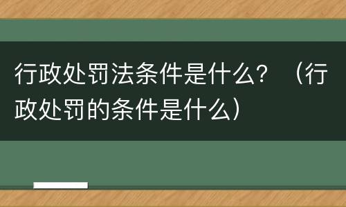 行政处罚法条件是什么？（行政处罚的条件是什么）